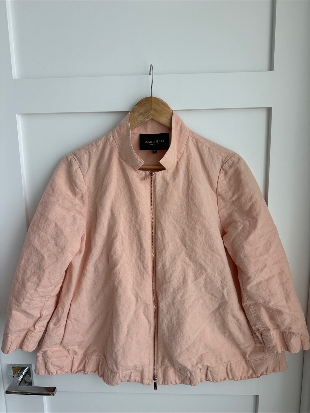 Lafayette 148 linen cotton blend double zipper jacket  top